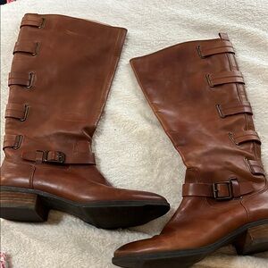 Sole Society Brown Heeled Boots with Decorative Buckles